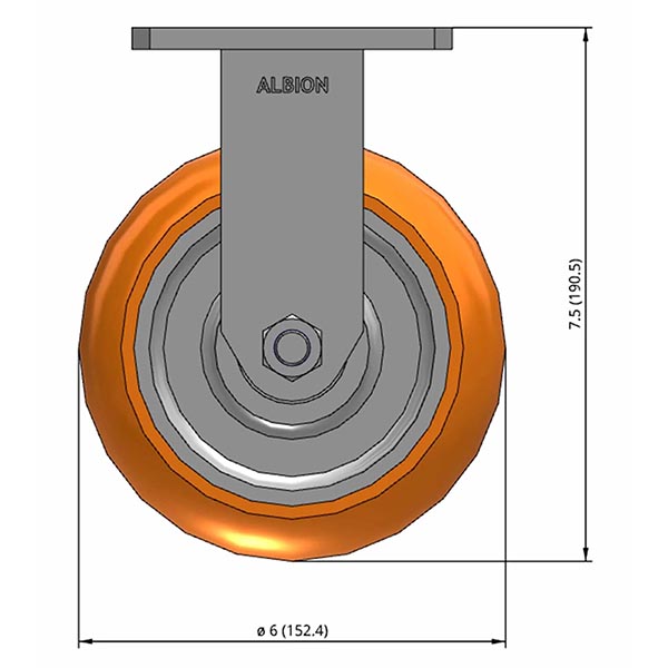Side view drawing of caster with dimensions